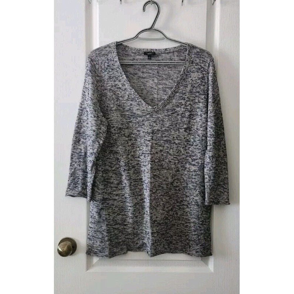 Talbots Women's Knit Sweater Pullover V-Neck‎ Long Sleeve Linen Silk Blue Gray L